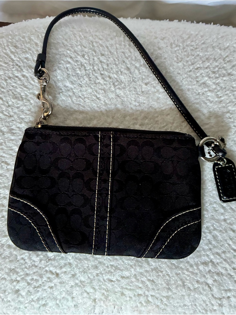 Coach Black Signature Canvas Wristlet with Contrast Stitching